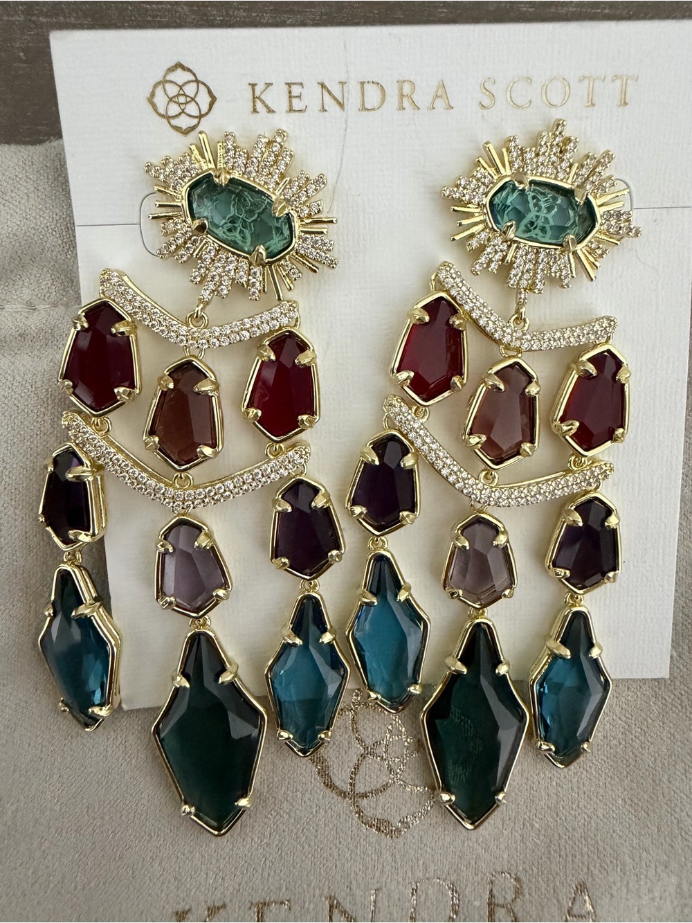 NWT Kendra Scott Alexandria Tiered Statement Earrings Gold Multi Mix Chandelier